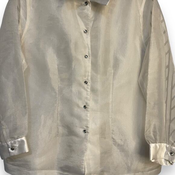 Jordan Button Up Sheer Blouse Womens 18W White VTG Romantic Formal Fairycore Top - Picture 7 of 10